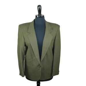 Vintage Bretton Place Petite Blazer Jacket Worsted Wool Moss Green 8P